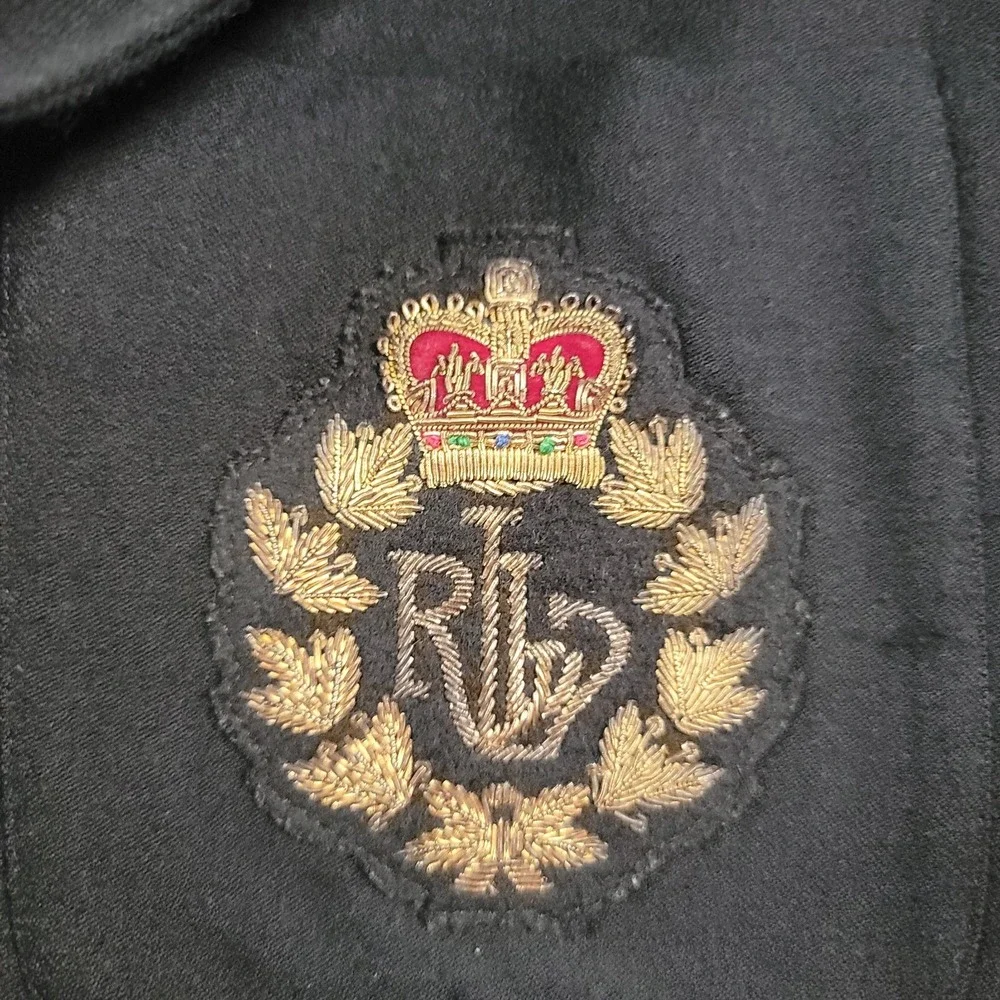 Vintage Lauren Ralph Lauren Navy Double Breasted Wool Crest Logo Blazer Size 16 - Picture 5 of 15